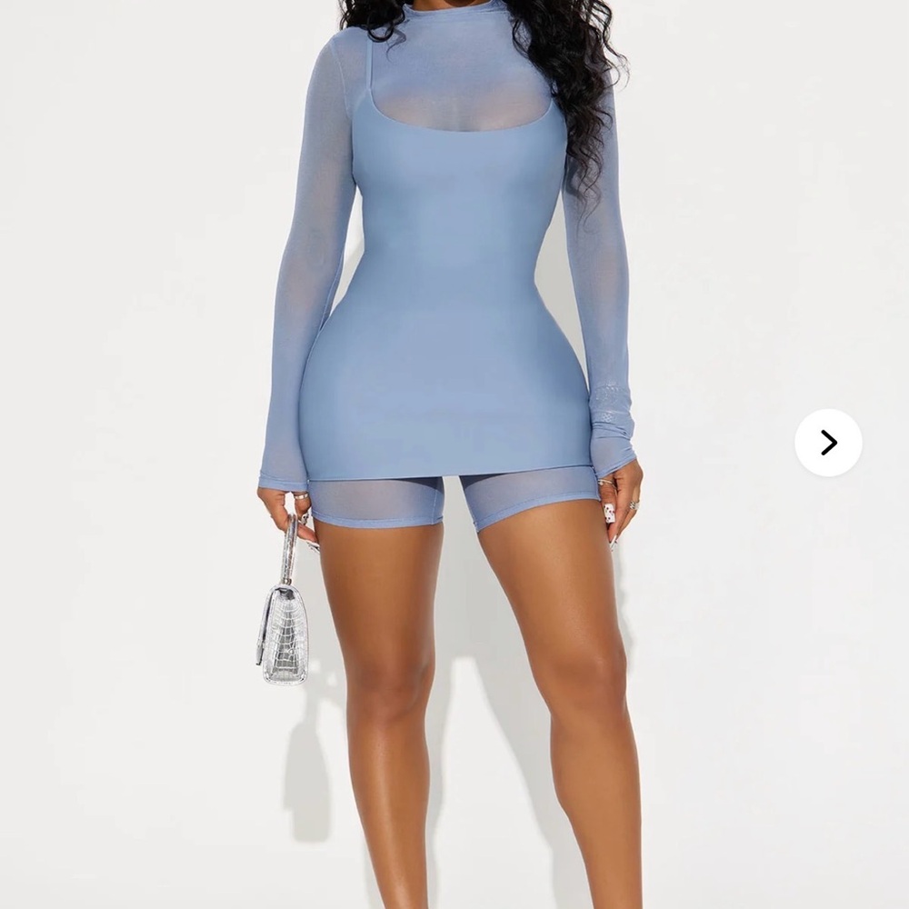 Fashion Nova Light Blue Sheer Mini Dress